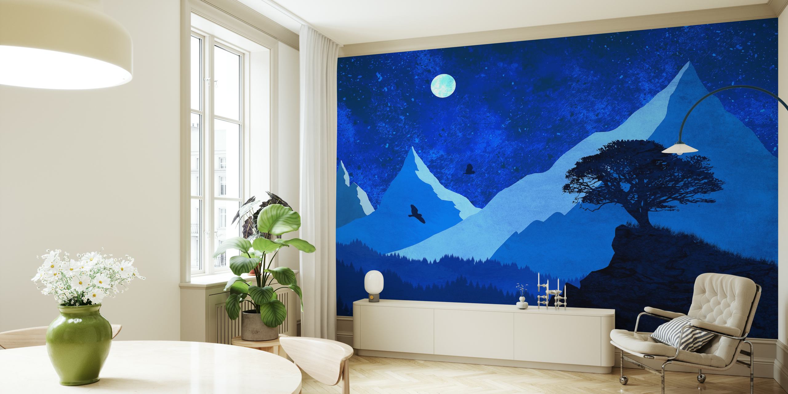 Carta da parati Blue Owls night in una stanza